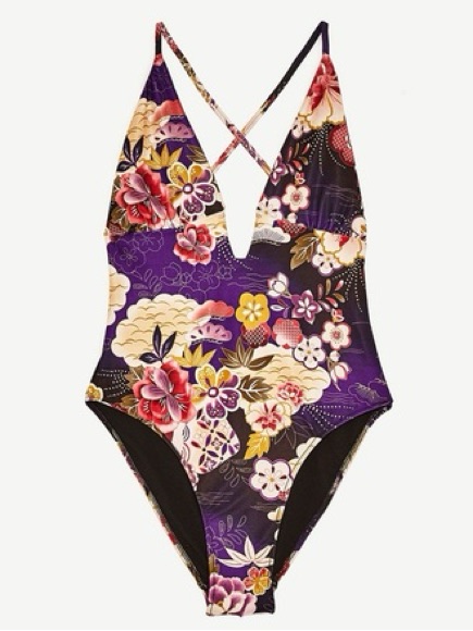 Zara Oriental Print Floral Halter One-Piece Swimsuit - Medium